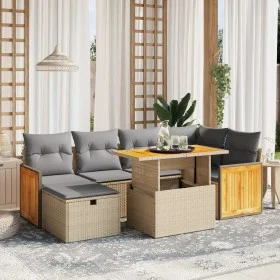 Set of 7-piece garden sofas and beige synthetic rattan cushions by , Garden sets - Ref: Foro24-3276251, Price: 490,13 €, Disc...