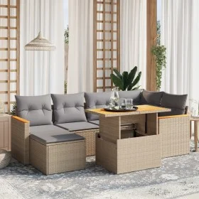 Set of 7-piece garden sofas and beige synthetic rattan cushions by , Garden sets - Ref: Foro24-3273180, Price: 455,83 €, Disc...
