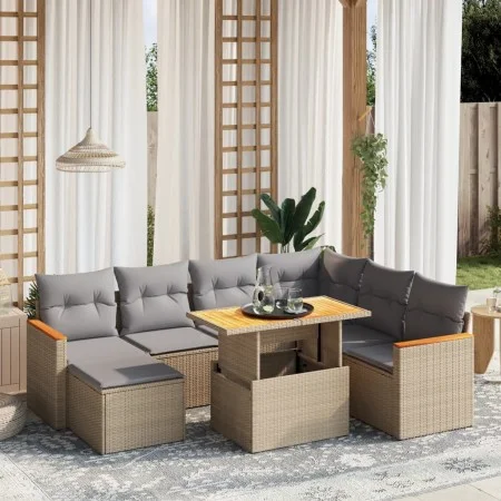 Garden sofa set with beige cushions, 8 pieces, PE rattan. by , Garden sets - Ref: Foro24-3273194, Price: 515,70 €, Discount: %