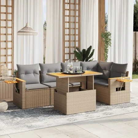 Garden sofa set with 6-piece synthetic rattan beige cushions by , Garden sets - Ref: Foro24-3273509, Price: 433,34 €, Discoun...