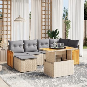 Set of 7-piece garden sofas and beige synthetic rattan cushions by , Garden sets - Ref: Foro24-3274062, Price: 454,72 €, Disc...