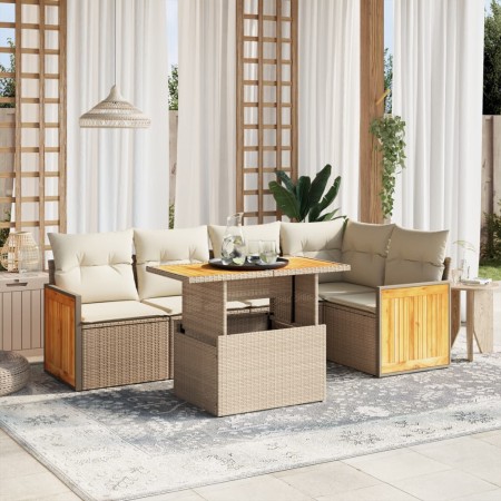 Gartensofa-Set mit 6-teiligen Kissen aus synthetischem Rattan in Beige. von , Gartensets - Ref: Foro24-3273949, Preis: 424,92...