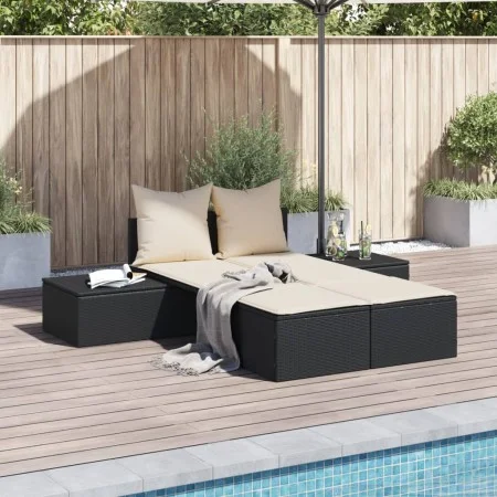Tumbona doble con cojines ratán sintético negro de , Tumbonas - Ref: Foro24-368389, Precio: 263,25 €, Descuento: %