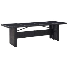 Mesa de jardín ratán sintético y vidrio negro 240x90x74 cm