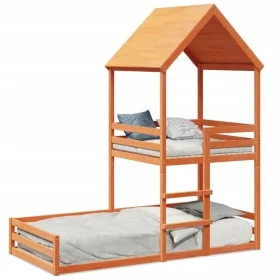Bed with solid pine wood roof in brown, 80x200 cm by , Beds and slatted bases - Ref: Foro24-3282395, Price: 271,26 €, Discoun...