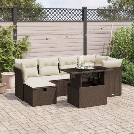 7-piece garden sofa set with brown PE rattan cushions by , Garden sets - Ref: Foro24-3274663, Price: 498,97 €, Discount: %