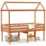 High bed with solid pine wood roof in brown wax 80x200 cm by , Beds and slatted bases - Ref: Foro24-3282137, Price: 234,51 €,...