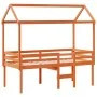 High bed with solid pine wood roof in brown wax 80x200 cm by , Beds and slatted bases - Ref: Foro24-3282137, Price: 234,51 €,...