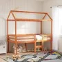 High bed with solid pine wood roof in brown wax 80x200 cm by , Beds and slatted bases - Ref: Foro24-3282137, Price: 234,51 €,...