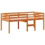 High bed with solid pine wood roof in brown wax 80x200 cm by , Beds and slatted bases - Ref: Foro24-3282137, Price: 234,51 €,...