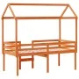 High bed with solid pine wood roof in brown wax 80x200 cm by , Beds and slatted bases - Ref: Foro24-3282137, Price: 234,51 €,...