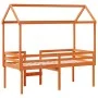 High bed with solid pine wood roof in brown wax 90x190 cm by , Beds and slatted bases - Ref: Foro24-3282140, Price: 236,25 €,...