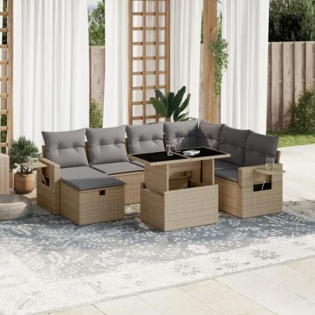Set of garden sofas and cushions 8 pieces synthetic rattan beige by , Garden sets - Ref: Foro24-3274999, Price: 542,73 €, Dis...