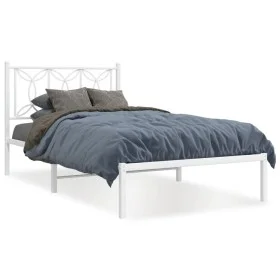 Metal bed frame with white headboard 100x190 cm by , Beds and slatted bases - Ref: Foro24-376171, Price: 72,21 €, Discount: %