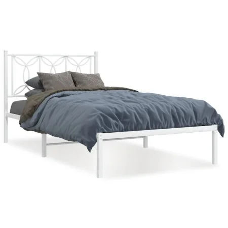 Metal bed frame with white headboard 100x190 cm by , Beds and slatted bases - Ref: Foro24-376171, Price: 72,21 €, Discount: %