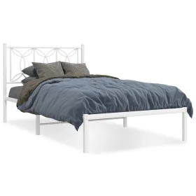 Metal bed frame with white headboard 107x203 cm by , Beds and slatted bases - Ref: Foro24-376173, Price: 79,65 €, Discount: %