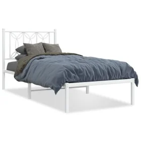 Metal bed frame with white headboard 75x190 cm by , Beds and slatted bases - Ref: Foro24-376167, Price: 60,22 €, Discount: %