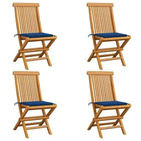 Garden chairs 4 units with royal blue cushions teak wood by , Garden chairs - Ref: Foro24-3062578, Price: 254,63 €, Discount: %