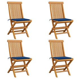 Sillas de jardín 4 uds con cojines azul real madera de teca de , Sillas de jardín - Ref: Foro24-3062578, Precio: 265,82 €, De...