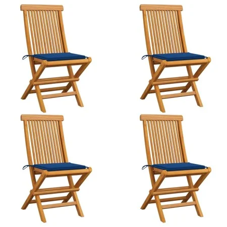 Sillas de jardín 4 uds con cojines azul real madera de teca de , Sillas de jardín - Ref: Foro24-3062578, Precio: 258,43 €, De...