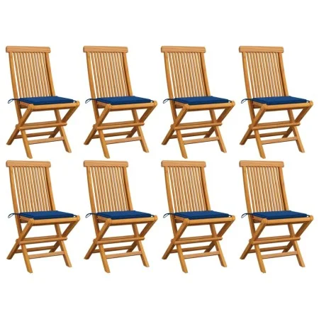 Sillas de jardín 8 uds madera de teca con cojines azul royal de , Sillas de jardín - Ref: Foro24-3072927, Precio: 513,26 €, D...