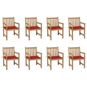 Sillas de jardín 8 uds madera maciza de teca cojines rojos de , Sillas de jardín - Ref: Foro24-3073064, Precio: 1,00 €, Descu...