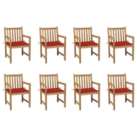 Gartenstühle 8 Stück massives Teakholz rote Kissen von , Gartenstühle - Ref: Foro24-3073064, Preis: 1,00 €, Rabatt: %