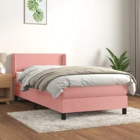 Box spring bed with a pink velvet mattress 100x200 cm by , Beds and slatted bases - Ref: Foro24-3130828, Price: 294,08 €, Dis...
