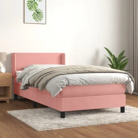 Box spring bed with a pink velvet mattress 100x200 cm by , Beds and slatted bases - Ref: Foro24-3130828, Price: 294,08 €, Dis...