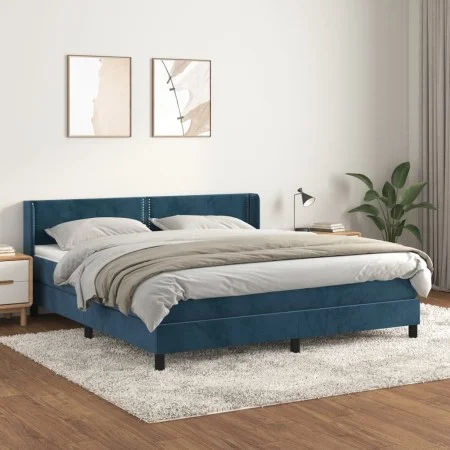 Box spring bed with dark blue velvet mattress 160x200 cm by , Beds and slatted bases - Ref: Foro24-3130911, Price: 485,83 €, ...