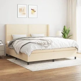 Box spring bed with cream-colored fabric mattress 200x200 cm by , Beds and slatted bases - Ref: Foro24-3131382, Price: 592,11...