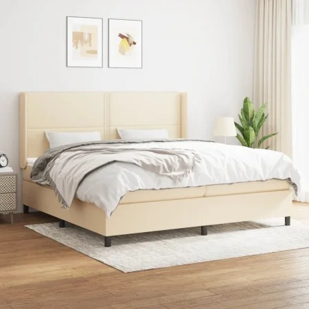 Box spring bed with cream-colored fabric mattress 200x200 cm by , Beds and slatted bases - Ref: Foro24-3131382, Price: 592,11...
