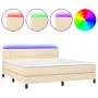 Box spring bed with mattress and LED lights, cream fabric, 180x200 cm. by , Beds and slatted bases - Ref: Foro24-3133178, Pri...