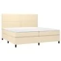 Boxspring-Bett, Matratze und LED-Lichter in cremefarbenem Stoff, 200x200 cm. von , Betten und Lattenroste - Ref: Foro24-31348...