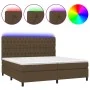 Boxspring-Bett mit LED-Lichtern, dunkelbraunem Stoff, 200x200 cm. von , Betten und Lattenroste - Ref: Foro24-3135144, Preis: ...