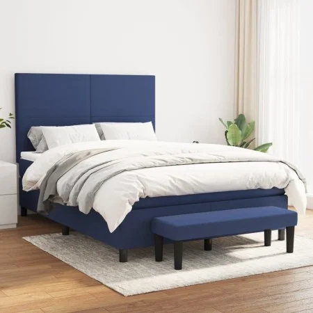 Box spring bed with blue fabric mattress 140x190 cm by , Beds and slatted bases - Ref: Foro24-3136435, Price: 546,94 €, Disco...