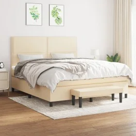 Cama box spring con colchón tela color crema 160x200 cm de , Camas y somieres - Ref: Foro24-3136530, Precio: 613,35 €, Descue...