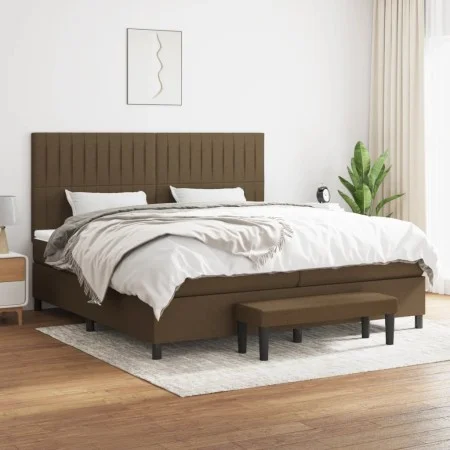 Box spring bed with dark brown fabric mattress 200x200 cm by , Beds and slatted bases - Ref: Foro24-3136784, Price: 741,46 €,...