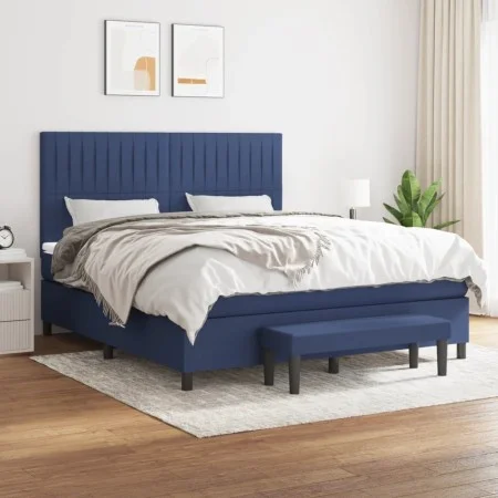 Box spring bed with blue fabric mattress 160x200 cm by , Beds and slatted bases - Ref: Foro24-3136771, Price: 590,47 €, Disco...