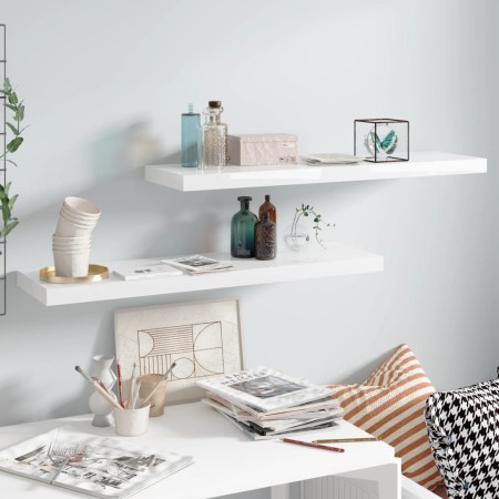 Set of 2 glossy white MDF floating wall shelves 90x23.5x3.8cm by vidaXL, Shelves and shelves - Ref: Foro24-323755, Price: 48,...