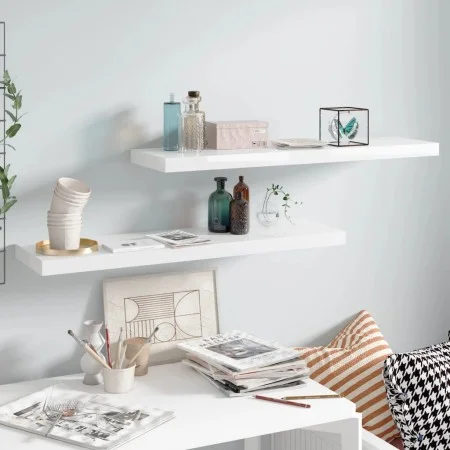 Set of 2 glossy white MDF floating wall shelves 90x23.5x3.8cm by vidaXL, Shelves and shelves - Ref: Foro24-323755, Price: 47,...