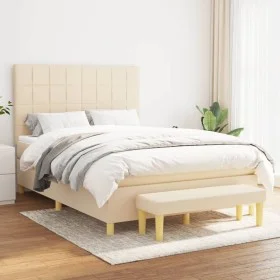 Box spring bed with cream-colored fabric mattress 140x200 cm by , Beds and slatted bases - Ref: Foro24-3137162, Price: 545,42...