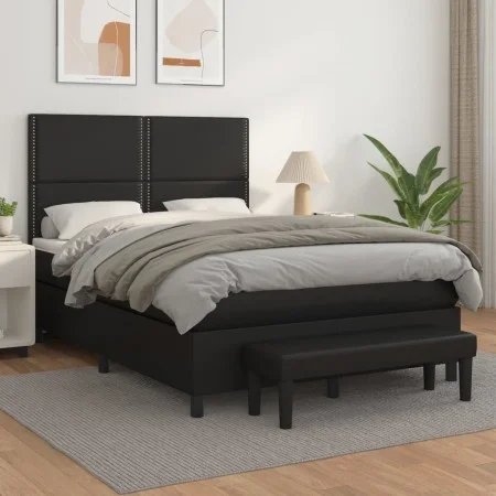 Box spring bed with black synthetic leather mattress 140x200cm by , Beds and slatted bases - Ref: Foro24-3137605, Price: 519,...