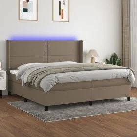 Box spring bed with mattress and LED lights, gray taupe fabric, 200x200 cm. by , Beds and slatted bases - Ref: Foro24-3138265...