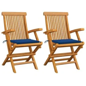 2 Stk. Gartenstühle aus Teakholz mit königsblauen Kissen von , Gartenstühle - Ref: Foro24-3062497, Preis: 182,65 €, Rabatt: %