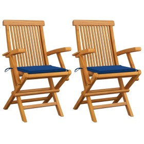 Sillas de jardín 2 uds madera teca con cojines azul real de , Sillas de jardín - Ref: Foro24-3062497, Precio: 203,72 €, Descu...