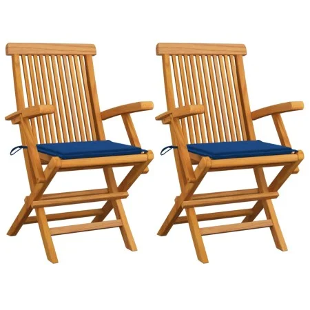 2 Stk. Gartenstühle aus Teakholz mit königsblauen Kissen von , Gartenstühle - Ref: Foro24-3062497, Preis: 184,79 €, Rabatt: %