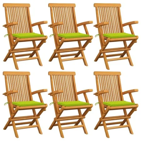 Sillas de jardín 6 uds madera teca con cojines verde brillante de , Sillas de jardín - Ref: Foro24-3062552, Precio: 462,99 €,...