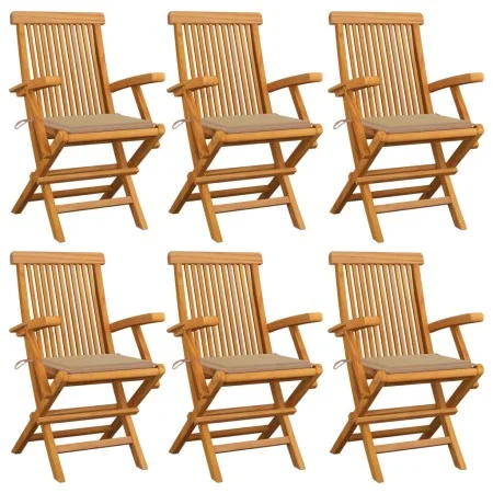 Garden chairs 6 units solid teak wood with beige cushions by , Garden chairs - Ref: Foro24-3062544, Price: 464,70 €, Discount: %
