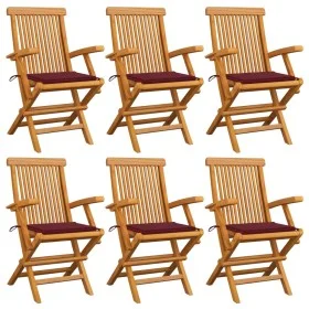 Gartenstühle 6 Stück Teakholz mit roten Kissen von , Gartenstühle - Ref: Foro24-3062550, Preis: 454,50 €, Rabatt: %